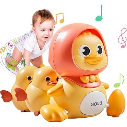 Baby Musical Duck Family Toys, Early Education Kids Toys for Boys Girls Swing/Walking/Lights/Dancing Infant Tummy Time CrawlingToys Christmas Birthday Gifts (with 2 PCS Baby Duck)