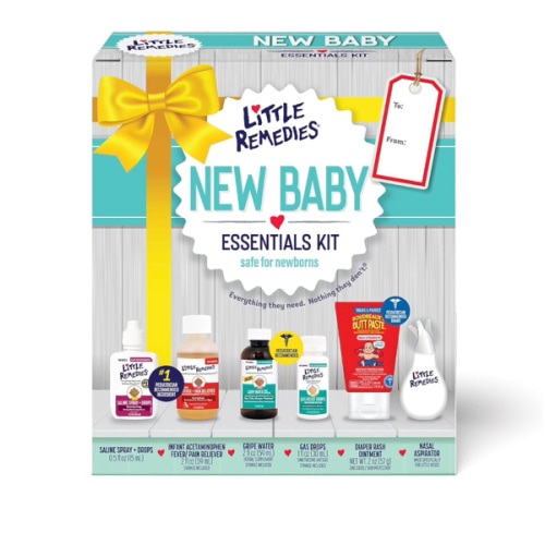 Little Remedies, New Baby Essentials Kit, 6 Newborn Essentials, Saline Nasal Spray, Gas Relief Drops, Gripe Water, Fever Reliever, & Diaper Ointment