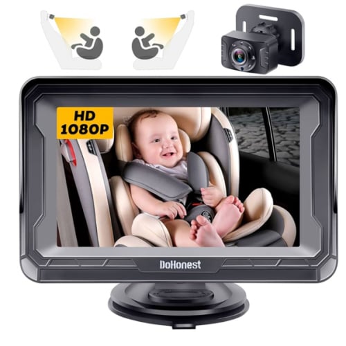 DoHonest Baby Car Camera HD 1080P - Rear-Facing Car Baby Monitor with Night Vision, Adjustable View Angle, Easy Setup, Anti-Glare Display, Safety for Kids & Infants
