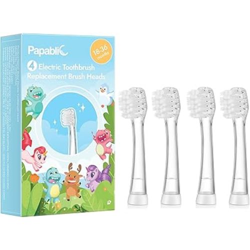 Papablic Replacement Toothbrush Heads - 4 Count | Compatible BabyHandy & Toddler Sonic Electric Toothbrushes (18-36 Months)