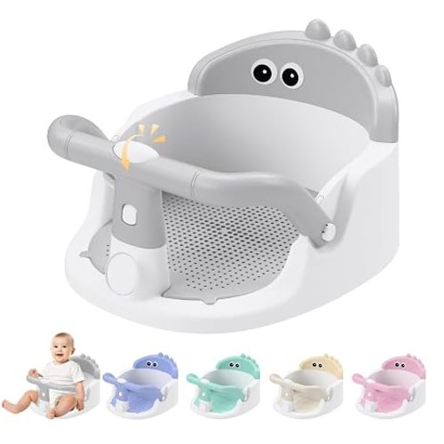 Baby Bath Seat for Babies 6 Months & Up Sitting Up with Suction Cups, Grey