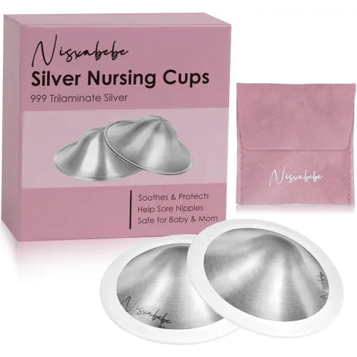 The Original Silver Nursing Cups with Silicone Ring,Nipple Shields for Nursing Newborn,Breastfeeding Must Haves for Soothe and Protect Your Nursing Nipples,Trilaminate 999 Silver(X-Large)