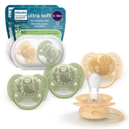 Philips Avent Ultra Soft Pacifiers 6-18m - Squirrel/Owl - 4pk: Silicone, BPA-Free, Phthalate-Free