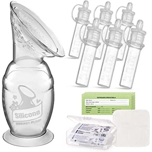 haakaa Manual Breast Pump 5oz/150ml & Silicone Colostrum Collector Kit Ready-to-Use Pack (0.1oz/4ml, 6pcs)