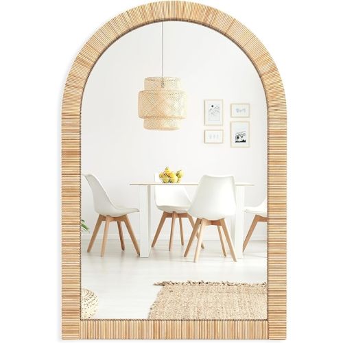 Barnyard Designs Rattan Bathroom Mirror – Rustic Farmhouse Style Handmade Wicker Rattan Frame - Boho Mirror for Nursery Wall Décor (20" x 30", Arched)