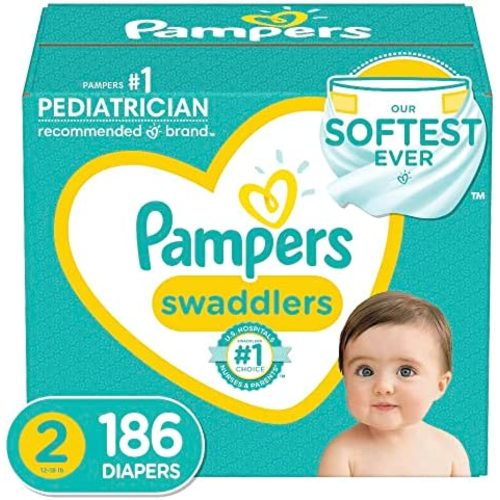 Diapers Size 2, 186 Count - Pampers Swaddlers Disposable Baby Diapers, (Packaging May Vary)