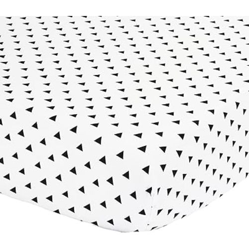 Black Triangle Print Fitted Crib Sheet - 100% Cotton Baby Boy and Girl Geometric Patterns Nursery and Toddler Bedding