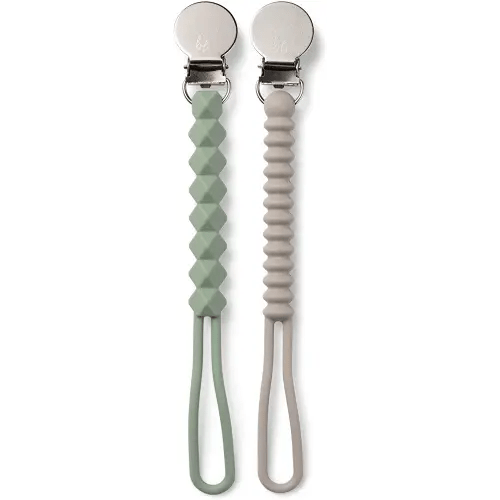 BooginHead Silicone Pacifier Clip Baby Pacifier Holder, 2-Pack, Sage & Stone
