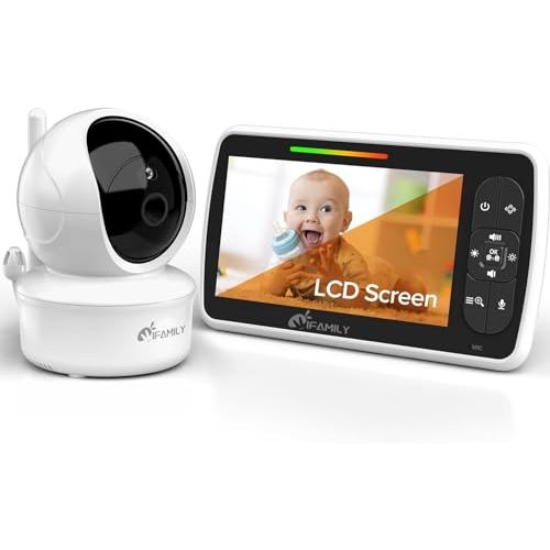 iFamily Baby Monitor - Large 5" Screen with 30Hrs Battery Life - Remote Pan-Tilt-Zoom;No WiFi, Two-Way Audio, Night Vision, Temperature, Lullabies, 960ft Long Range Baby Monitor with Camera and Audio