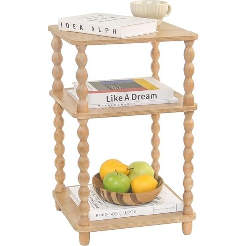 End Table, Modern Side Table with 3 Tier Open Shelf, Small Table Bed Side Tables Bedroom for Small Spaces, Living Room and Office (Rustic Walnut)
