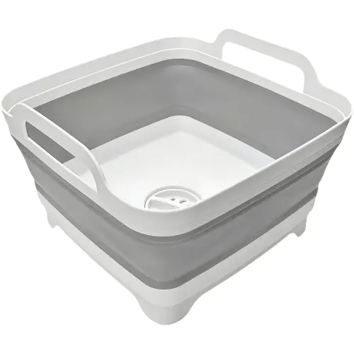 Collapsible Wash Basin 9L, Foldable Dish Tub with Drain Plug, Portable Collapsible Dish Basin, Camping Sink for Washing Dishes, Laundry & Kitchen Use,Gray