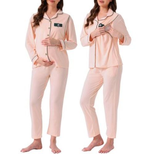 INSPIRE CHIC Women's Breastfeeding Sleepwear Button Down Top and Pants Nursing Pajama Sets