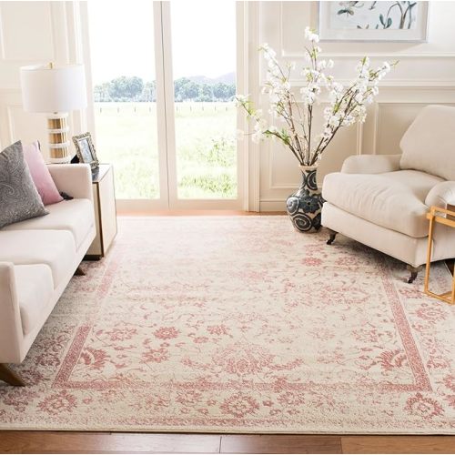 SAFAVIEH Adirondack Collection Area Rug - 9' x 12', Ivory & Rose, Oriental Distressed Design, Non-Shedding & Easy Care, Ideal for High Traffic Areas in Living Room, Bedroom (ADR109H)