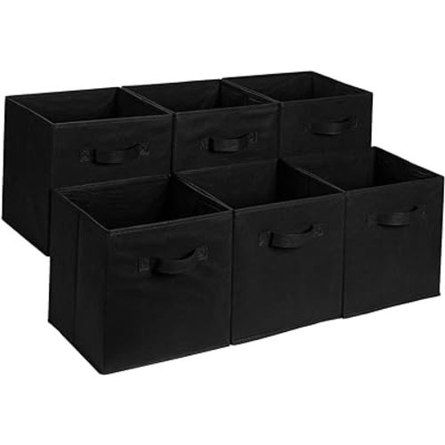 Amazon Basics Collapsible Fabric Storage Cube Bins Organizer with Handles, Sturdy, Black, 13-x-13-x-13-inch, Pack of 6
