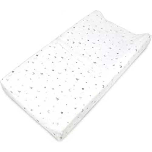 American Baby Company Printed 100% Cotton Knit Fitted Contoured Changing Table Pad Cover - Compatible with Mika Micky Bassinet, Gray Stars and Moons, for Boys and Girls