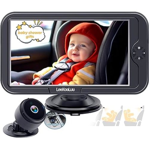 Baby Car Camera for Backseat 1080P - HD Crystal Night Vision, Easy to Install, 360° Rotation, Protect Baby's Eye, Dual Power (USB & Cigaretter) - Rear Facing Car Seat Camera for Newborn, Infant, Kids