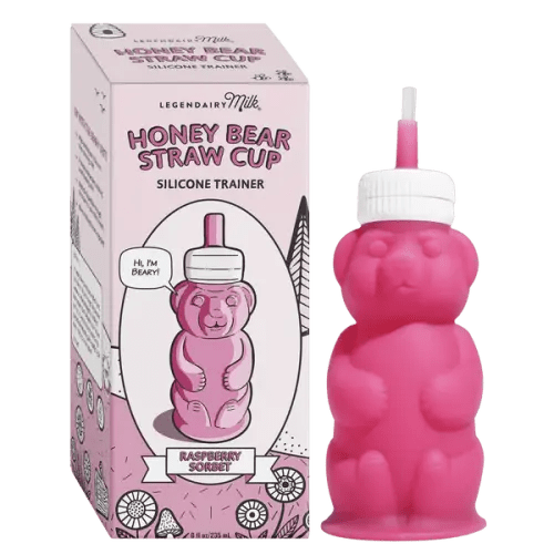 Legendairy Milk Honey Bear Silicone Straw Cup for Infants, Raspberry Sorbet, 8 oz