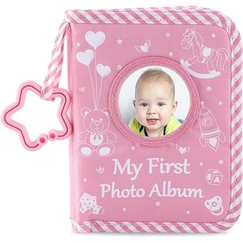 ZOIIWA Baby's My First Family Album Soft Photo Cloth Book Pink Girl My First Book of Photos Pink Baby Memory Album Gift Holds 4x6 Pictures for Babies Newborn Toddler & Kids Baby Shower