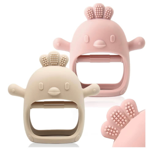 2 Packs Baby Teething Toy for 0-6 6-12 Months, Food Grade Silicone Teething Mitten, Anti Dropping Wrist Hand Teethers Baby Chew Toys for Sucking Needs, BPA Free