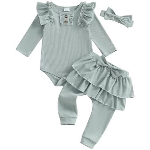 Baby Girl Fall Outfit Newborn Winter Clothes Ruffle Romper Pants Infant Girl' Clothing Set Spring
