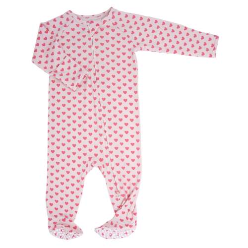 Zipper Footie - Pink Hearts 3-6 Months