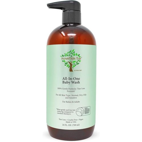 MOUNTAIN TOP All-in-One Baby Wash (24 oz / 709 ml) with Premium USDA Biobased Ingredients, Sulfate-Free, Tear-Free, Hypoallergenic, Natural 2-in-1 Baby Shampoo & Body Wash