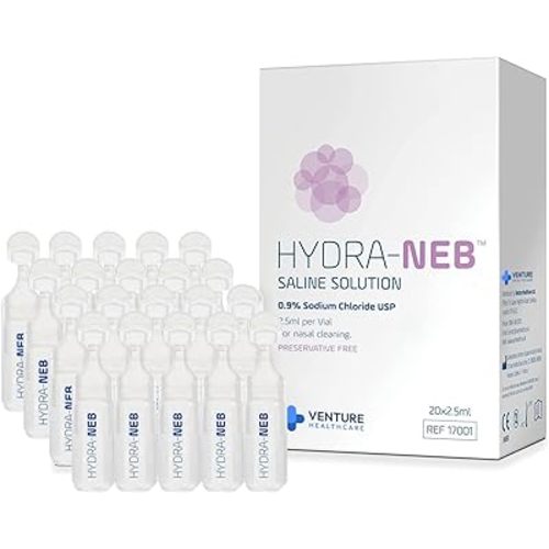 0.9% Saline Solution for Nebulizer and Moisturizing of The Airways - Sodium Chloride 0.9% for Nose & Eyes, Nasal Cleanse for Adults and All Ages - 50ml / 1.69 fl oz
