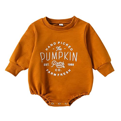 Toddler Infant Baby Girl Boy Halloween Outfit Pumpkin Sweatshirt Oversized Onesie Bubble Romper Sweater Clothes