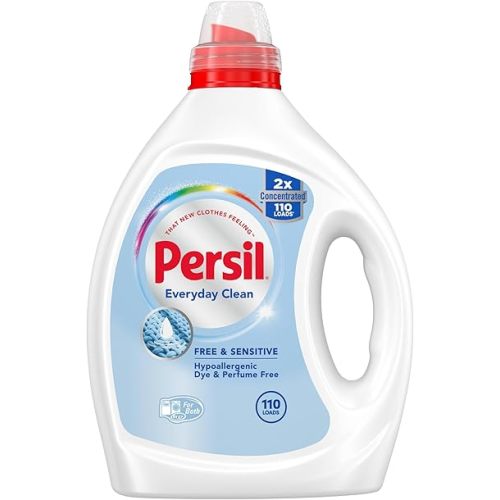 Persil Free & Sensitive Liquid Laundry Detergent, Unscented and Hypoallergenic for Sensitive Skin, 2X Concentrated, 82.5 fl oz, 110 Loads