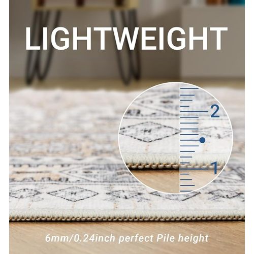 zesthome 5x7 Area Rugs - Ultra-Thin Washble Rug, Stain Resistant Anti Slip Backing Rugs for Living Room,Bedroom, Vintage Home Decor Area Rug (Beige,5'x7')