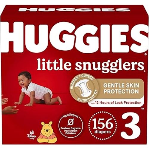 Baby Diapers Size 3 (16-28 lbs), 156ct, Huggies Little Snugglers