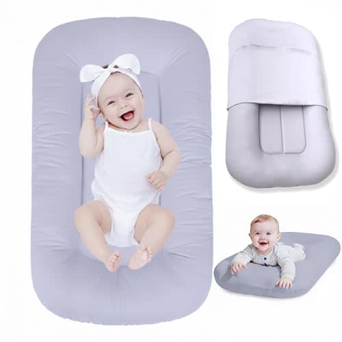 Baby Lounger 0-24 Months,Bionic Design Infant Lounger for Home and Travel with Cover,Breathable Baby Nest Waffle Fabric & 3D Support Newborn Babies Essentials Gifts,Purple