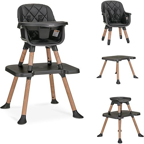 Luna 4-in-1 Convertible Baby High Chair in Black, Easy to Clean Portable High Chair, Adjustbale and Removable Tray, Multifuncational Travel High Chair