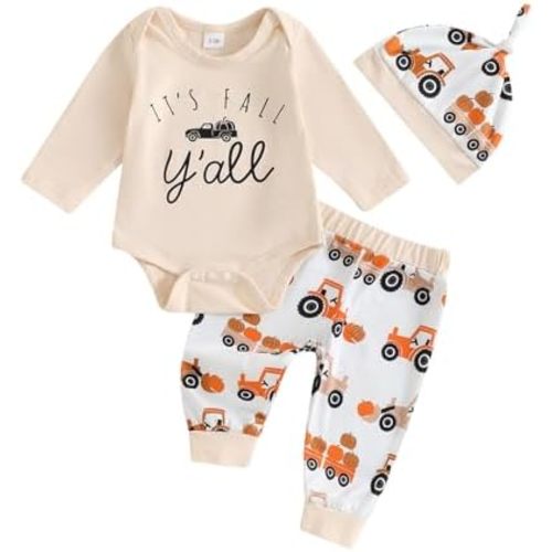 FYBITBO My First Halloween Baby Boy Girl Outfits Newborn Infant Cutest Pumpkin Romper Shirt Pants Hat 3Pcs Clothes Set