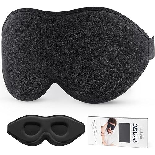 LitBear Sleep Mask for Side Sleeper Women Men, Eye Mask for Sleeping Light Blocking, 3D Contoured Cup Sleeping Mask, Soft Breathable Sleep Eye Mask with Adjustable Elastic Strap for Travel