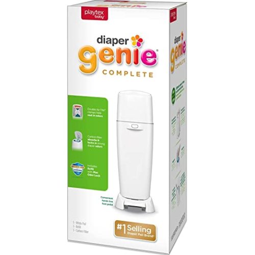 Diaper Genie Complete Pail (White) | Odor-Controlling Baby Diaper Disposal System | Includes Diaper Pail & 1 Refill Bag