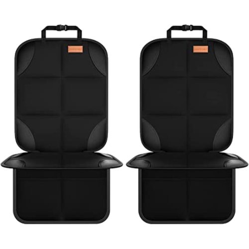 SMART ELF Car Seat Protector, 2Pack Seat Protector Protect Child Seats with Thickest Padding and Non-Slip Backing Mesh Pockets for Baby and Pet… - Black
