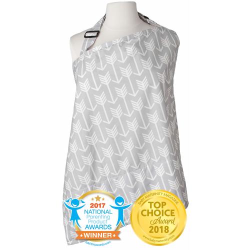 Nursing Cover with Sewn In Burp Cloth for Breastfeeding Infants | FREE Matching Pouch- Best Apron Cover Up for Breast Feeding Babies | Covers Up Newborns in Public | Patented 2018 NAPPA Winner- Arrow