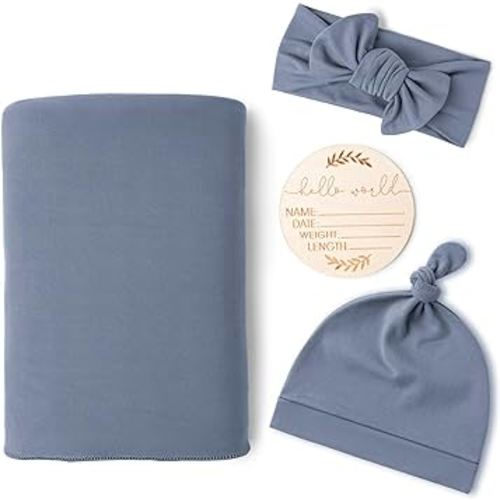 Konssy Baby Girl Newborn Receiving Blanket with Matching Headband and Beanie Set Baby Swaddle Nursery Swaddle Wrap