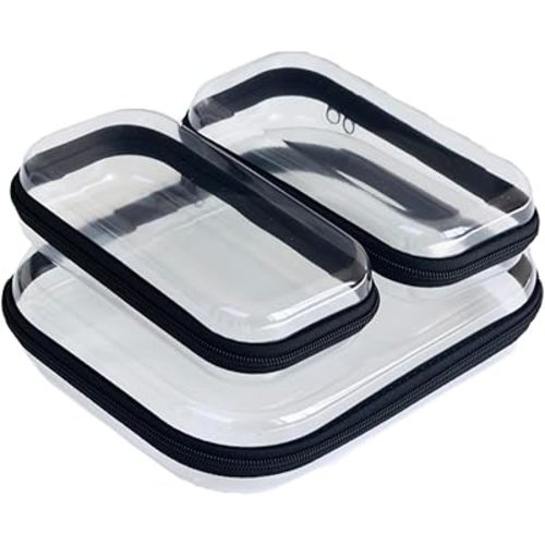 Clear Hard Shell Zipper Case, Portable Cosmetic Bag with Zipper, Diaper Bag Organizing Pouches, Hard Plastic Case, Clear Bags for Organizing, Black(3 Pcs)