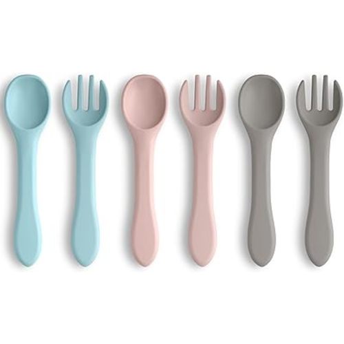 Vicloon Silicone Baby Spoon and Fork Set | Blue, Pink, Gray Set