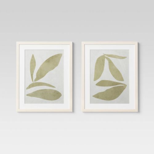 (set Of 2) 16" X 20" Leaf Framed Wall Art Set Natural - Threshold™: Botanical Drawing, Beige Frame, Vertical Display