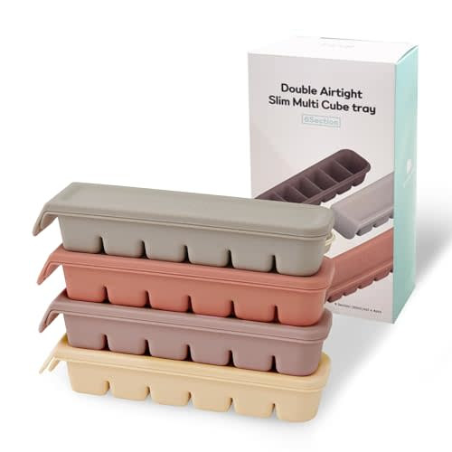 Firgi 4 Color,6 Section-1oz,4EA Breastmilk Freezer Storage Trays,Food Grade Silicone Tray Container Leak Resistant with Lids Baby,Toddler Food Fruit Vegetable Purees Storage Container|BPA Free