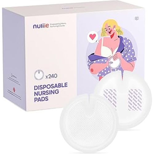 Nuliie Super Absorbent & Featherlight Disposable Nursing Pad, Stay Dry, Soft & Breathable Breast Pad for Leaking Milk, Leakproof, Individually Packaged Breastfeeding Essentials for Moms (240 Count)