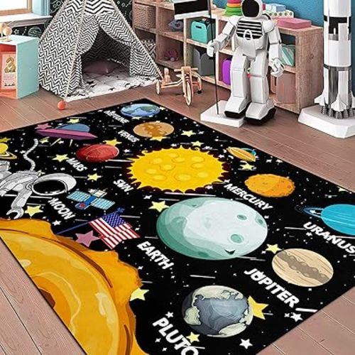 Galaxy Area Rug, 59 in x 39 in, Boys Rugs for Bedroom, Educational Learning Game Mat for Kids