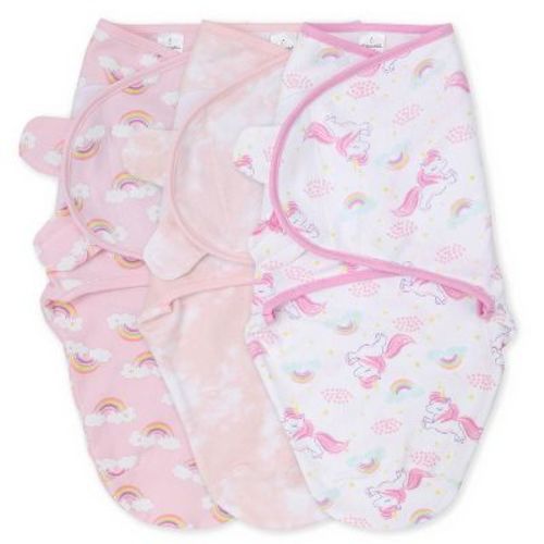The Peanutshell Rainbow Unicorn Swaddle Wrap - M/l 3pk
