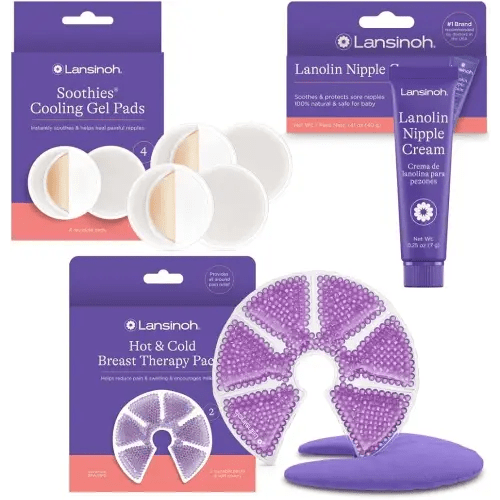 Lansinoh Breast Therapy Packs with Soft Covers, 2 Pack + Lansinoh Lanolin Nipple Cream, Safe for Mom & Baby, 1.41 Ounces + Lansinoh Soothies Cooling Gel Pads, 4 Count, Provides Relief for Sore Nipples
