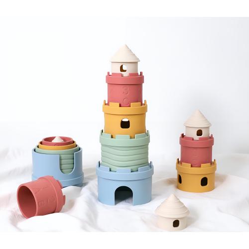 Silicone Castle Stacking Toy, Montessori Baby Nesting Cups, Food-Grade Silicone Toy, Neutral Sensory Educational Toy, Baby Shower Gift