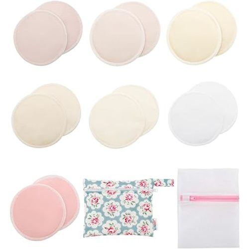 ALVABABY Nursing Pads 4 Layer Bamboo Breast Pads Soft Absorbent Maternity Reusable Pads Round Breastfeeding For Mothers Flat Bottom 4.72 Inch 14 Pieces of Washable Breastfeeding Pads Sets 14RDB01-CA