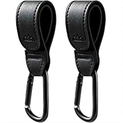 MoBearer Baby Stroller Hooks Stroller Accessories Bag Hooks for Hanging Diaper Bags Multipurpose Hooks for Grocery Shopping Bags Premium Vegan Leather Pram Straps 2 Pcs (Black)